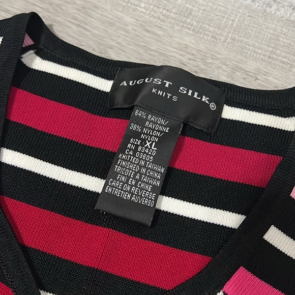 NWOT AUGUST Silk Knits Pink Orange Striped Cardigan Size X Large High Quality - Picture 4 of 12